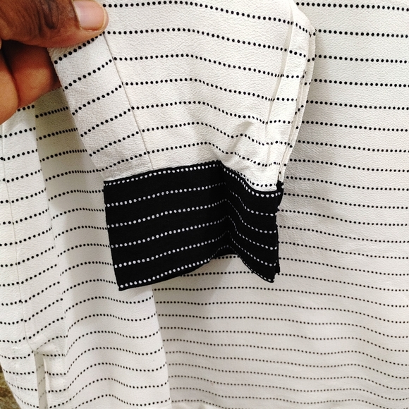 Zara Basic Tunic Blouse Bow Tie Blue/White XL - Picture 6 of 8